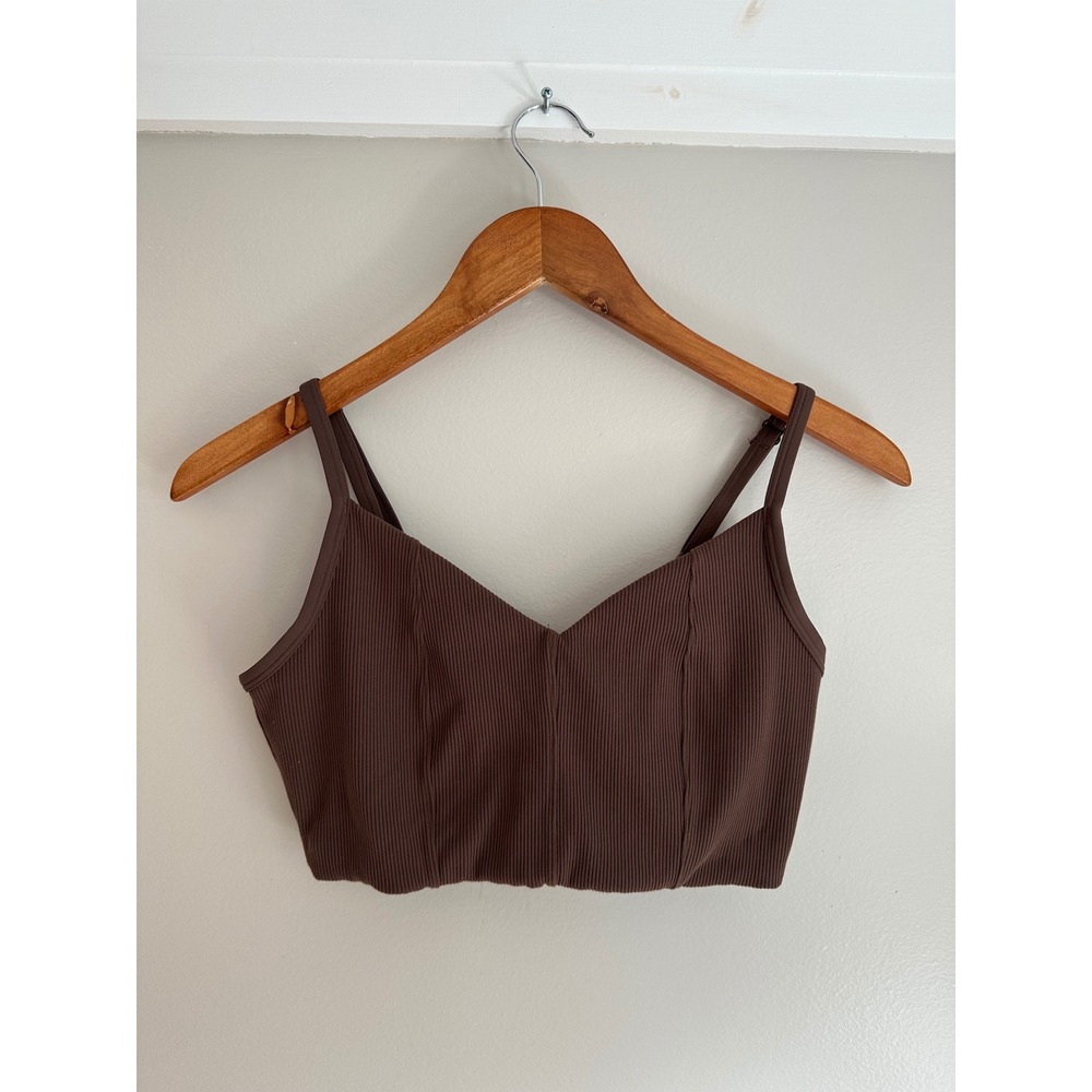 OFFLINE by Aerie Ribbed Sports‎ Bra Women M Brown EUC Longline V-Neck Activewear